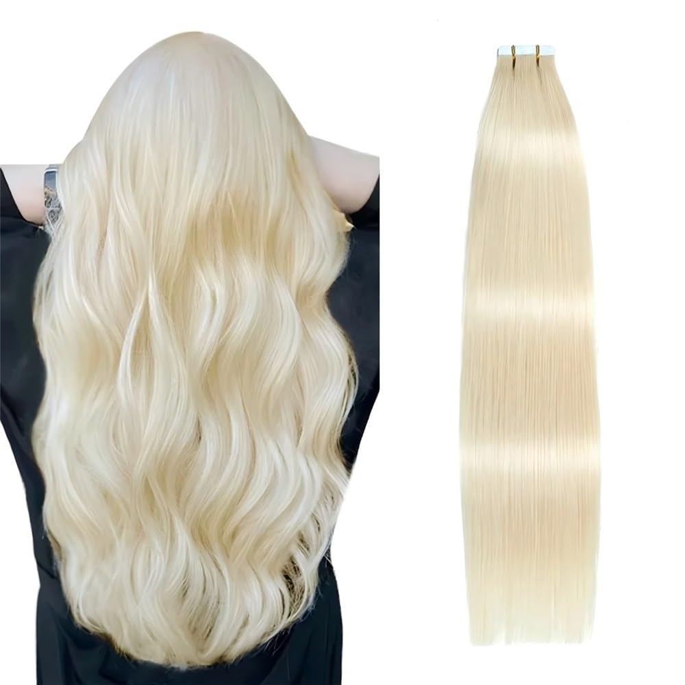 Extensions de cheveux à ruban adhésif, cheveux humains Remy 50g 20 pièces for femmes, ajoutent de la longueur et du volume aux cheveux(#60,16 inch)