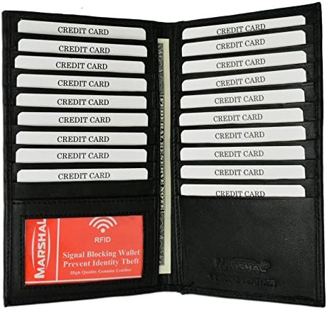 Marshal Bifold Leather RFID Blocking Wallet For Men & Women | Genuine Leather Holder With 19 Slots, 2 Bill Compartments & ID Window For Credit/Debit Cards, Money & More (Black)