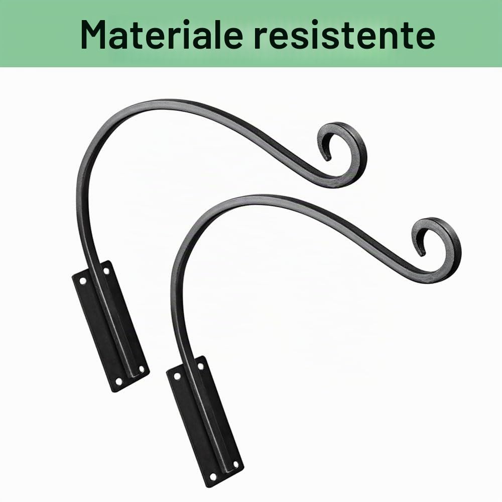 Portavasi pensile per esterni, set di 2 ganci da parete resistenti per supporti per piante, staffe per cesti appesi per mangiatoie per uccelli, carillon a vento e cesti per piante (28 x 40 cm)