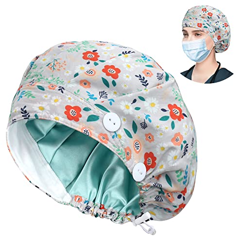 Image of ABAMERICA Bouffant Caps with Button and Sweatband, Adjustable Scrub Caps for Women Men, One Size Multi Color