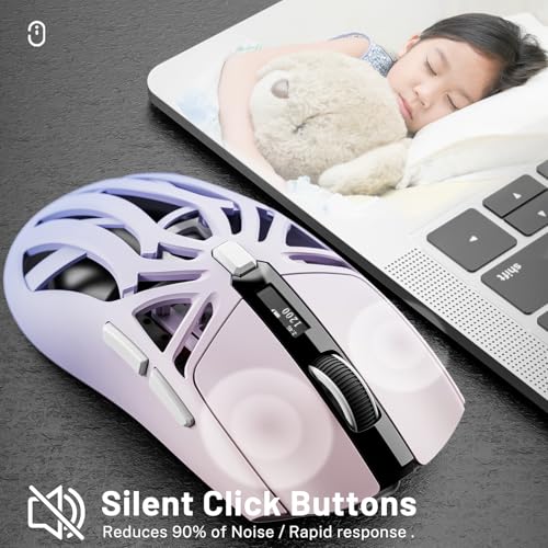 Image of Wireless Gaming Mouse, 10000 DPI, Tri-Mode 2.4GHz /Bluetooth /Wired Mouse, 6 Buttons, Digital Display, Silent Mice, Rechargeable, Customizable Macro and RGB Backlight for PC /Mac /Laptop (Purple)