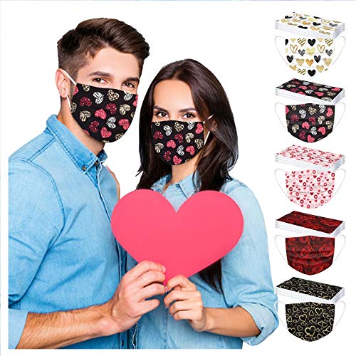 20 Pcs Valentines Love Heart_Masks disposable for Adult Holiday_Màsk 3Ply Cute Colored Covering Universal Face Protection