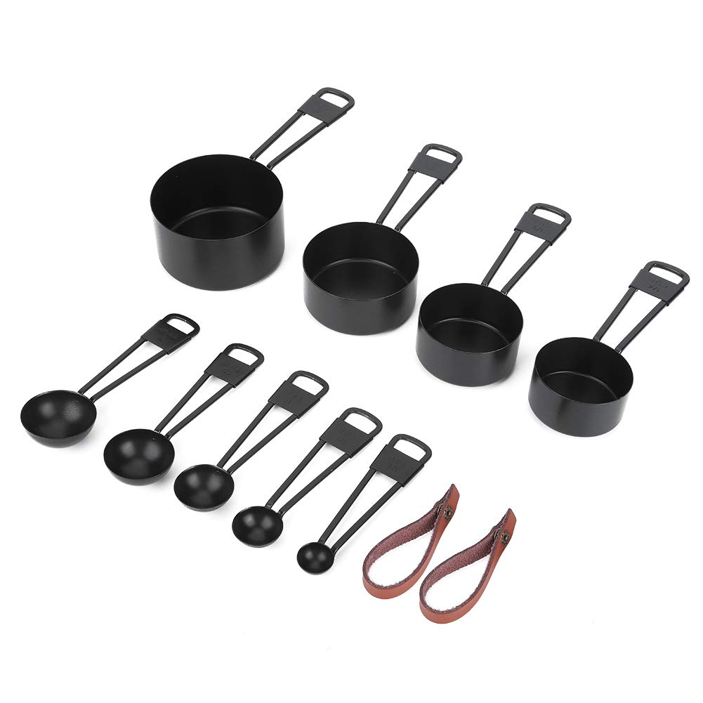 v Measuring Spoon Set, 9PCS Black Measuring Cups Set Coffee Spoon with Scale for Kitchen Baking Cooking Tools