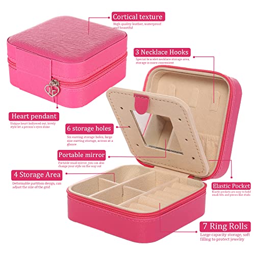 Image of KElofoN Travel jewelry case Travel jewelry box Travel Jewelry Organizer Small Jewelry Organizer Box Gift for Girls Women with Mirror(Rosy)