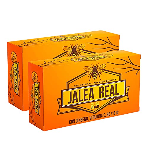 Jalea Real 100% Natural - Suplemento con Ginseng y Vitamina C - Formato de 40 Ampollas - Ayuda a Reforzar el Organismo - Vitamina B6 y B12 - Ayuda a Reforzar el Sistema Inmunitario - QUALNAT