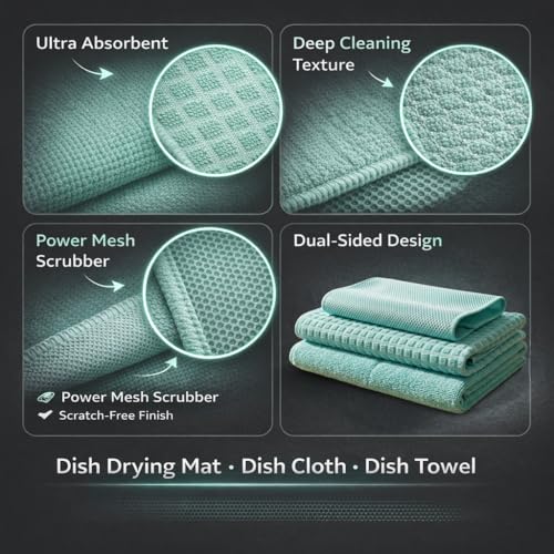 Image of Cutting EDGE 220 GSM Car & Bike Cleaning Combo Set of 3, Microfiber Cloth, Scrub Cloth & Drying Mat, Absorbent, Lint Free & Scratch Free for Car Cleaning (Light Green)
