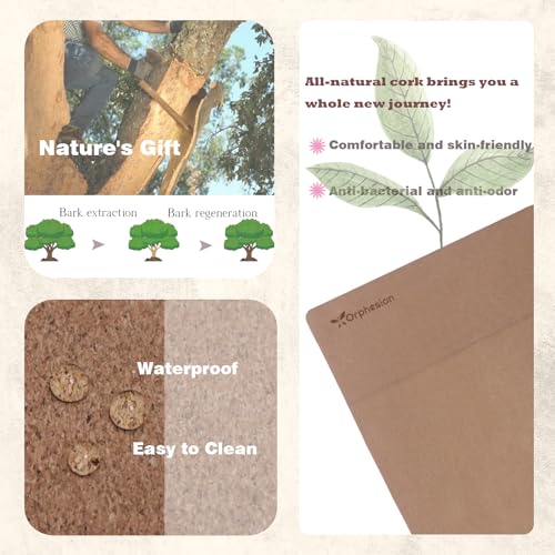 Orphesion Tapete de ioga dobrável de cortiça, leve, embalável, antiderrapante, dobrável, tapete de e