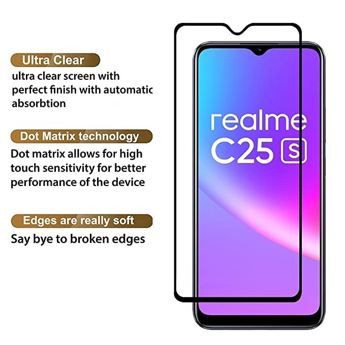 Image of Screen Protector for realme C25Y / C25s / C25 (Black) Tempered Glass Edge-to-Edge 6D Screen Guard With Installation Kit