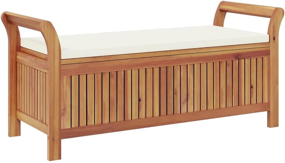 Garden Storage Bench Cream White, Natural Wood, Outdoor Benches, 319715