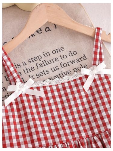 Girl's Preppy Checkered Camisole Tops Lace Bowknot Sleeveless Peplum Tank Top4