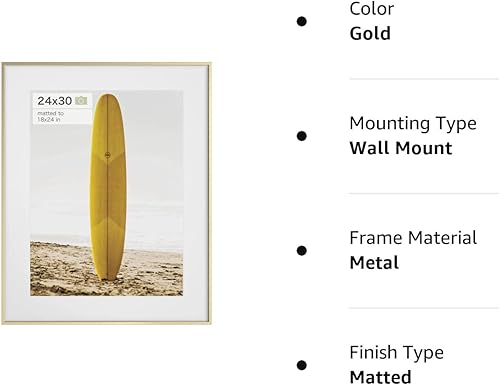 Miniatura 5 de Homeforia - Marco metálico dorado de 24 x 30pulgadas con paspartú de 18 x 24pulgadas, para pared, marco de aluminio con vidrio templado para póster,