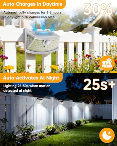Image of Aootek New Solar Motion Sensor Lights 120 LEDs with Lights Reflector,270 Wide Angle, IP65 Waterproof, Step Lights for Front Door, Yard, Garage, Deck (White, Daylight White, 2-Pack)