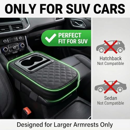 Image of Eliane Car Center Console Armrest Cover Pad Fashion PU Leather Car Armrest Cushion Fit for SUV, Auto Armrest Seat Box Cover with 2 Mobile Pockets, Ergonomic Comfort & Easy Install (Black) (Design 2)