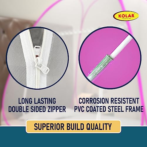 Image of KOLAR Supreme On Mosquito Net for Single Bed|Polyester 30 GSM|Foldable Machardani |Strong and Durable|Tent Type Corrosion Resistant - White Pink