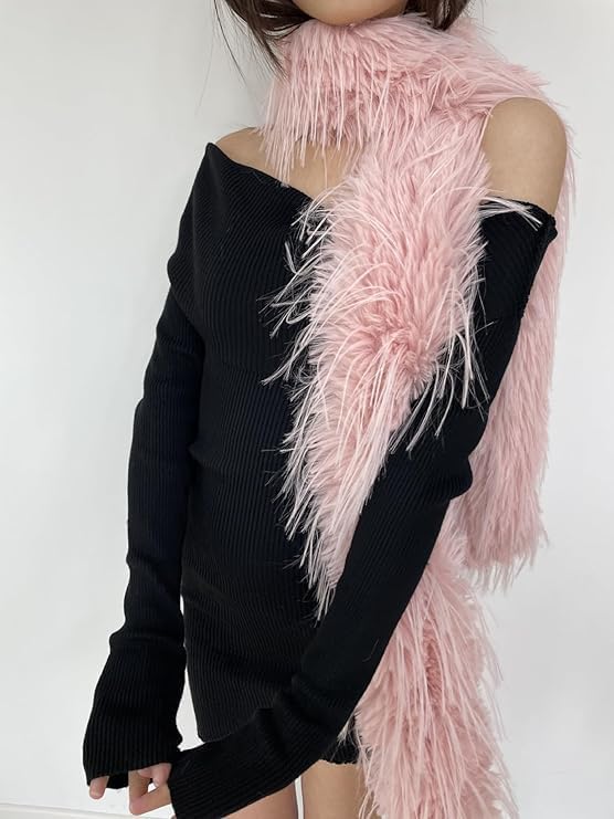 Faux Fur Scarf Large Furry Scarfs Solid Color Long Neckerchief Decoration Warm Scarf for Women Lightweight 2025 - Image 5