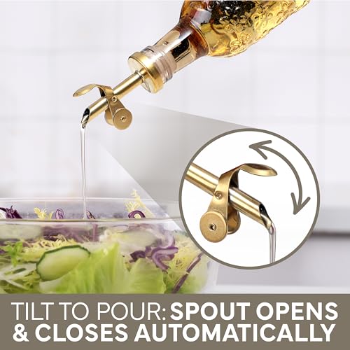 COOK WITH COLOR Glass Olive Oil Bottle Dispenser - 2 Pack- 17oz Oil and Vinegar Cruet - Olive Oil Carafe Decanter for Kitchen, Floral, Brown - Thumbnail 7