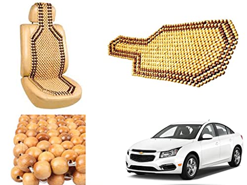 Image of Car Bead Seat Wooden Beads Cushion Cover Pad for Chevrolet Cruze LS, Acupressure Sitting Seat Cover | Cream Color - Pack of 1