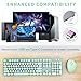 Wireless Keyboard and Mouse Combo, Ergonomic Full Size Typewriter Retro Round Keycaps Keyboard, Compatible with Windows, PC, Perfer for Home and Office Keyboards (Green