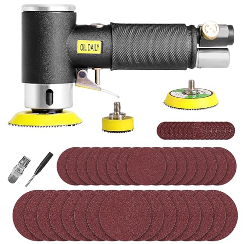 Mini Air Sander,Random Orbital Air Sander Kit,Mini Pneumatic Sander for auto sanding tools kits with 1/2/3inch Polishing Sponge & Wool Pads Sandpapers (1