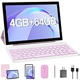 YQSAVIOR Tablet 10 inch, 2 in 1 Tablet with Keyboard, 4GB+64GB Android 12 Tablet PC, Quad Core, 1280 * 800 HD Screen, Dual Camera, Wi-Fi, BT Computer Tablets with Case Mouse Stylus, Pink