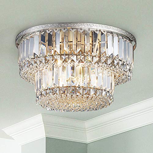 Saint Mossi K9 Crystal Chandelier with 5 Lights and 2-Tier,Modern Flush Mount Ceiling Light Fixtures Modern Chandelier for Bedroom,Dining Room,Livingroom,H9 x D16