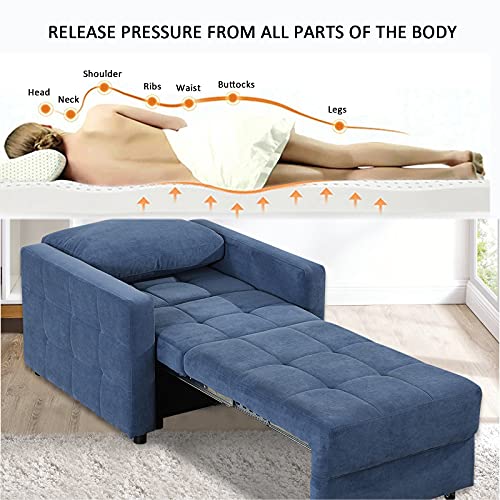 BINGTOO Sleeper Chair Bed- Convertible Chair Bed Sleeper, Pull Out Sleeper Chair Bed with Storage, Modern Chair Beds Sleeper Sofa Couch Bed for Living Room, Linen Fabric (Blue)