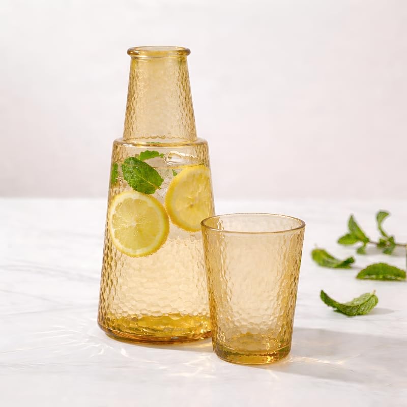 Image of Allo Drinksafe Glass Water Jug with Lid 850ml, Multipurpose Detox Pitcher Jar for Hot & Cold Beverages, Milk, Juice, Iced Tea, Ideal for Gifting, Serving, Dining Table(0.85 Litre Gold Mosaic)