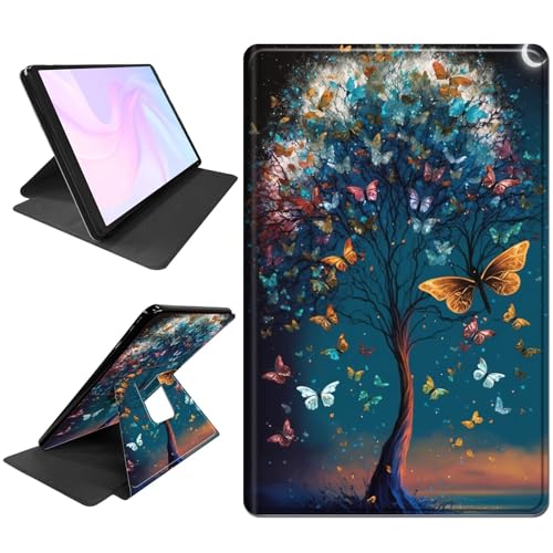 Tablet Case for All-New Fire HD 10 & Fire HD 10 Plus Tablet (10.1", 11th Generation,2021 Release),Multi-Angle Viewing 360 Degree Rotating Stand Fold Cover with Auto Wake/Sleep,Colorful Tree Butterfly