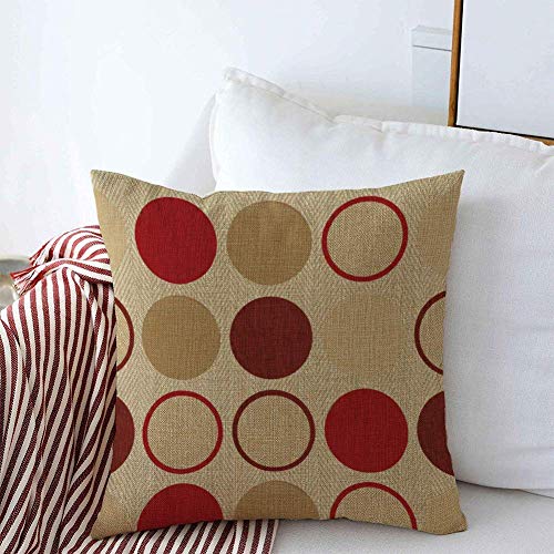 Uoopoo Funky Retro Print Pattern Red Cream Beige Spot Circle Chenille 18" Thick Cushion Cover #TOP1