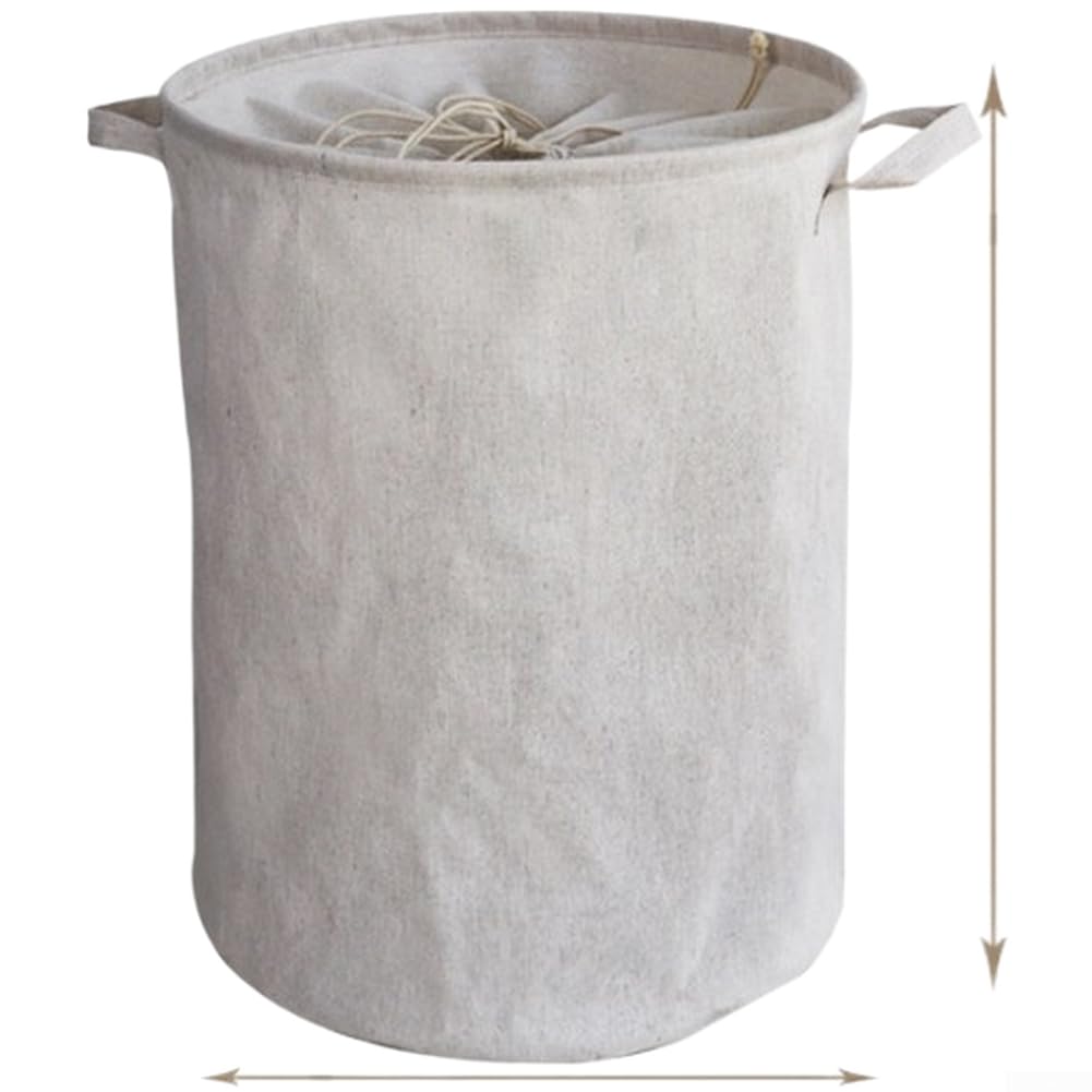 Cesta plegable de lino y algodón con cierre de cordón, organizador de almacenamiento de doble asa, cesta transpirable para ropa, juguetes, artículos del hogar (G)