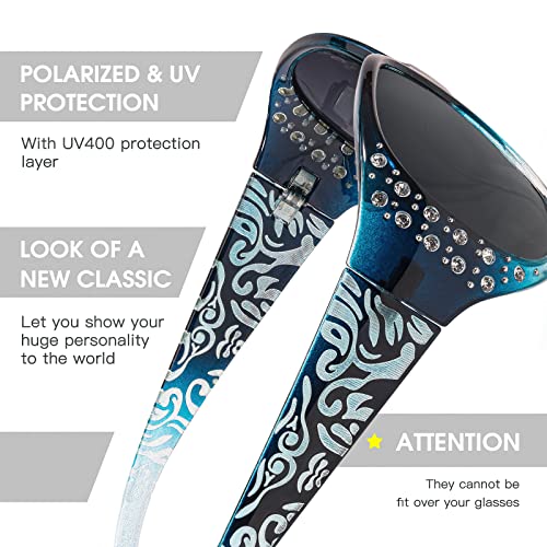 LVIOE Polarized Sunglasses for Women, Rhinestone Wrap Around Sunglasses with UV Protection Lens LS0084