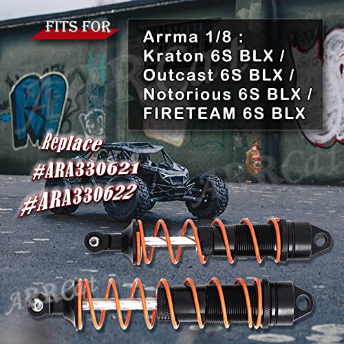 4Pcs Alloy Rc Shocks Dampers Upgrades Part For Arrma 1/8 Outcast 6S Blx Kraton Notorious 6S Blx,Arrcat 4Pcs Big Bore Front Rear Full Metal Shocks With Wrench,Replace Ara330621 Ara330622,Black #TOP1