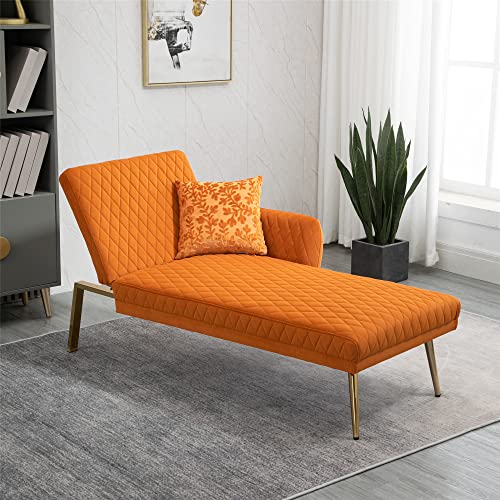 Anwickhomk Velvet Sofa, Accent Sofa,Convertible Futon Sofa Bed,Folding Chair Bed With Gold Metal Feet (Orange) #TOP1