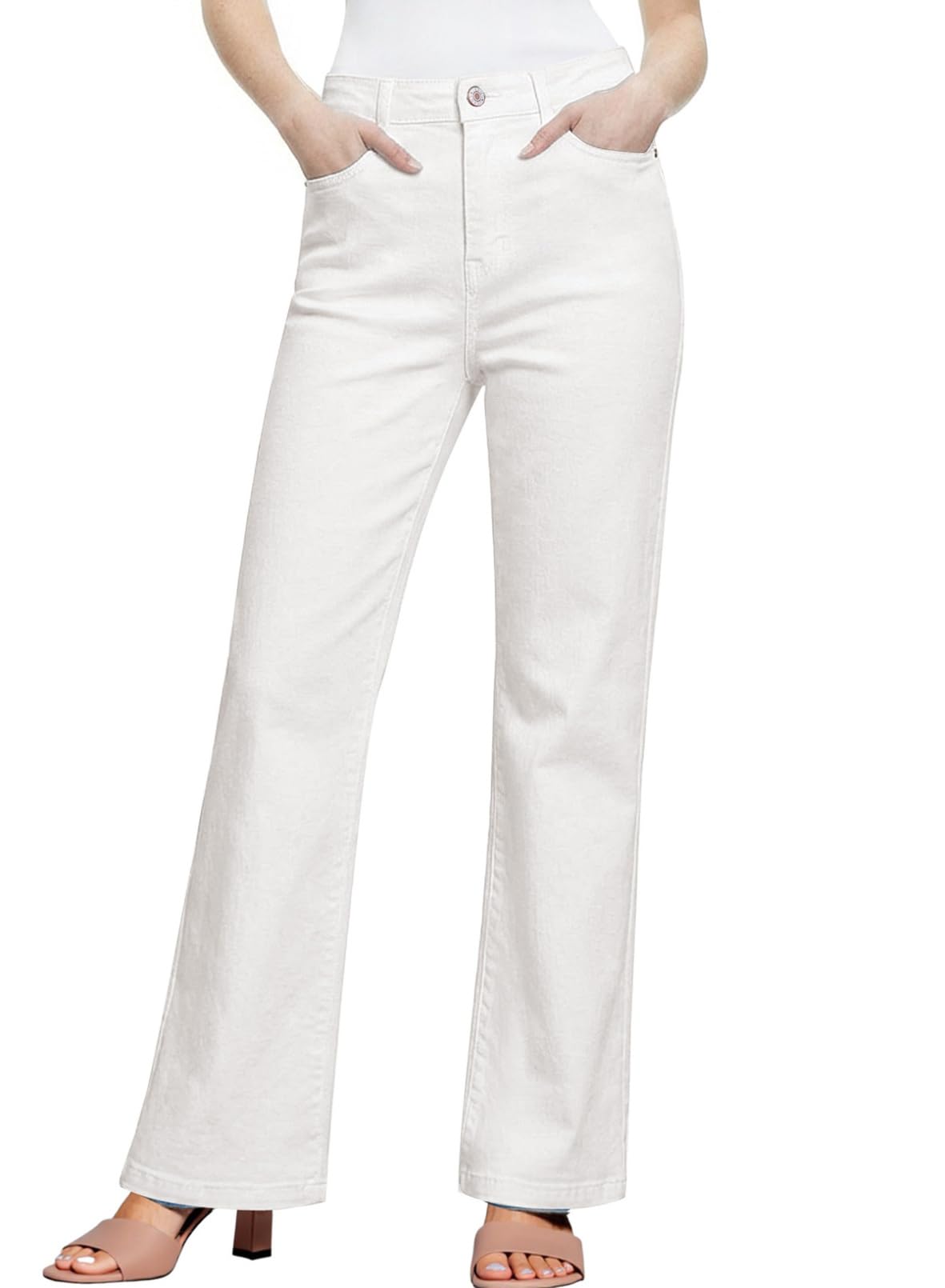 Photo 1 of Sidefeel Jeans for Women High Waisted Stretchy Elastic Waist Trendy Wide Leg Denim Pants White Size 12