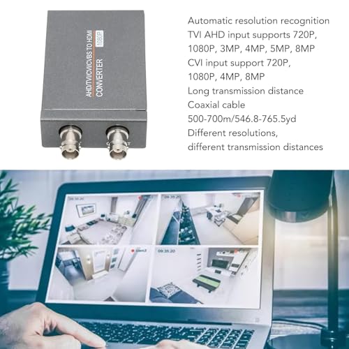 Image of BNC to HDMI Converter, AHD TVI CVI CVBS to HD Multimedia Interface Converter Full HD 720P 1080P 3MP 4MP 5MP 8MP BNC to HD Video Adapter Video to Display on Monitor /HDTV