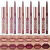 Lip Liner and Lipstick Makeup Set 6 Velvety Matte Liquid Lipsticks + 6 Matching Smooth Lip Liner,Waterproof Long Lasting Matte Lipstick Gift Set for Daily/Travel/Party/Wor