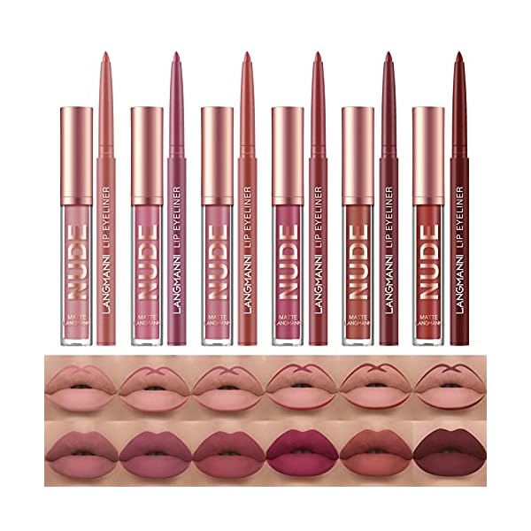 Lip Liner and Lipstick Makeup Set 6 Velvety Matte Liquid Lipsticks + 6 Matching Smooth Lip Liner,Waterproof Long Lasting Matte Lipstick Gift Set for Daily/Travel/Party/Wor