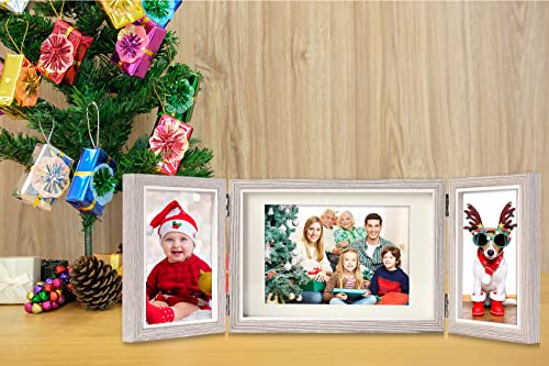 Lazykitty 3 Picture Frame, 2 4X6 And 1 7X5 With White Mat - Reinforced Mdf, Real Glass Faces, Stainless Steel Hinged, Multi-Angle Foldable, Standing On Tabletops - Grey #TOP3