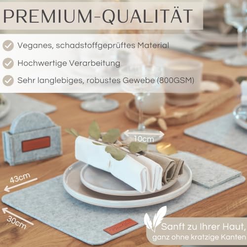MAHEWA® 6er Set Premium Tischset Platzset aus Filz rutschfest Ab-waschbar und Waschmaschinenfest Eckige Platzdeckchen (Hellgrau - Braun… – Ansicht 4