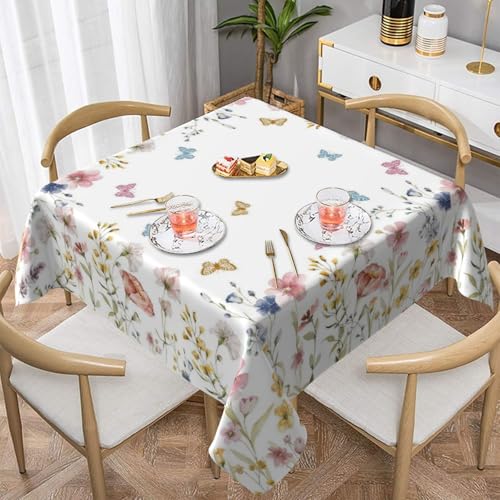 DAFENA Spring Floral Square Tablecloth 54x54 Inch Wild Flower Butterfly Table Cloth Summer Seasonal Holiday Table Covers Polyester Indoor Outdoor Farmhouse Tablecloths for Kitchen Dining Party Picnic