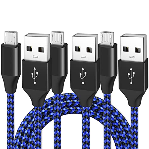 Urehepo Micro USB Cable, 3Pack 6.6FT Android Charger Cable, Nylon Braided USB Fast Charging Cord Compatible with Samsung Galaxy S7 S6 S7 Edge S5, Note 5 4, LG G4, HTC, PS4, Camera, MP3 (Black Blue)