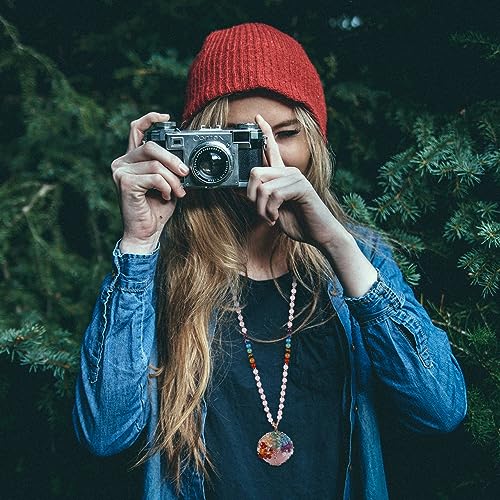Image of Top Plaza 7 Chakra Healing Crystal Natural Round Gemstone Pendant Necklace Tree of Life Copper Wire Wrapped Beads Necklaces Reiki Jewelry for Women