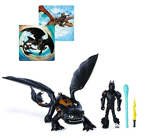 DreamWorks Dragons, Toothless and Hiccup, Dragon with Armored Viking Figure and Bonus 2 Dragon Stickers Bundle (Total 3 Items)