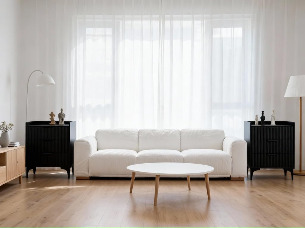 Modern Fluted Wood 3-Drawer Tall Nightstand, 30'' High Bedside Table for King or Queen Beds, Narrow Storage Cabinet for Bedroom, Black