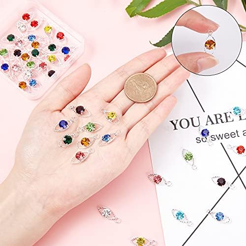 PandaHall 12 Colors 48pcs Crystal Beads Pendants Rhinestone Birthstone Pendant Eye-Shaped Dangle Charms Findings for Women DIY Necklace Jewellery Earring Making Hair Ornaments