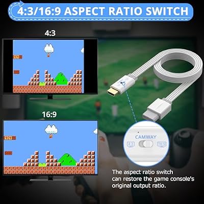 CAMWAY Wii to HDMI Adapter - 4:3/16:9 Aspect Ratio Switch Wii to HDMI Converter,1080P 5ft Wii HDMI Adapter Cable for Wii, Wii U, Full HDTV, Monitor,Supports All Wii Display Modes,Plug and Play