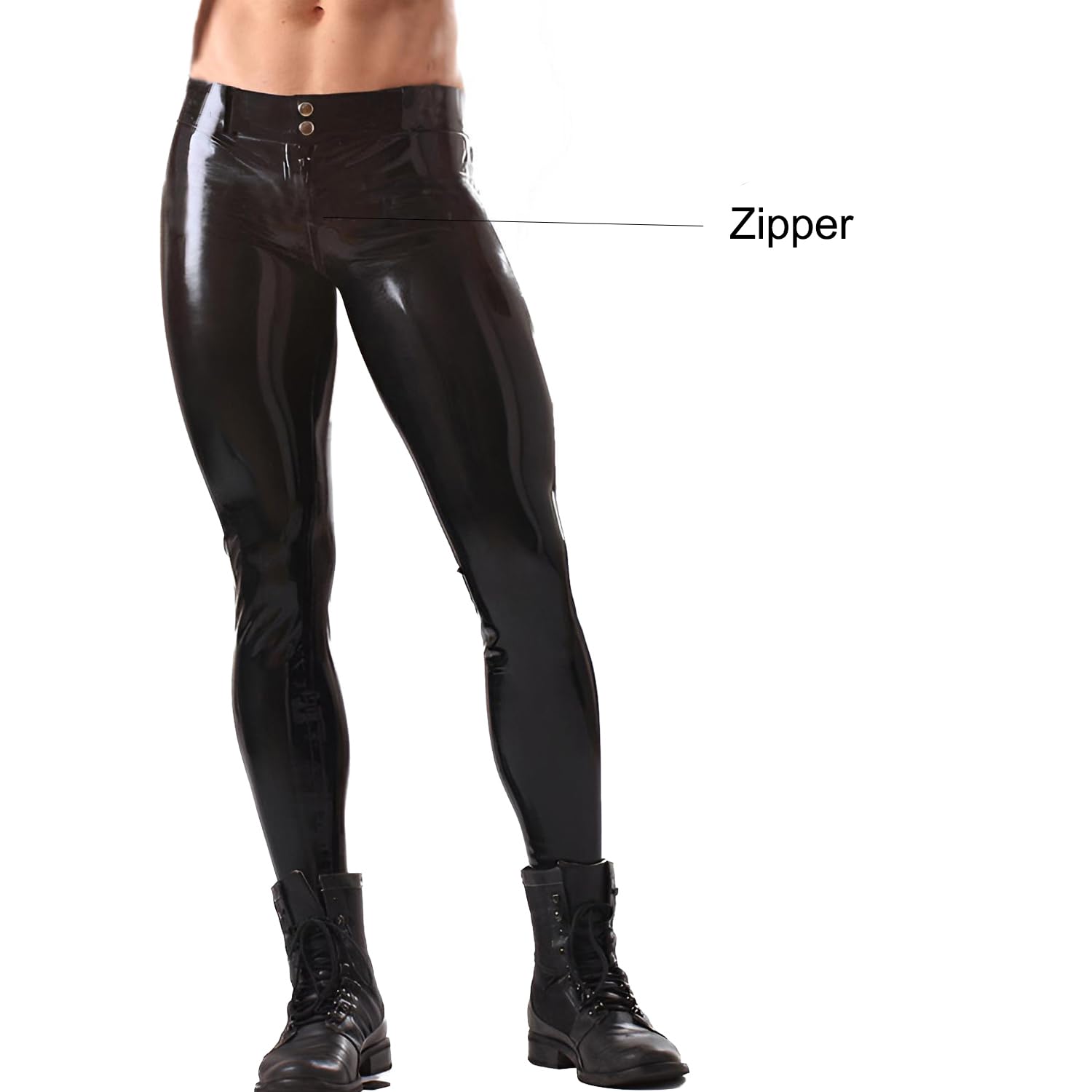 IOKUKI Leggings en Latex pour Hommes,Pantalons en Latex Noirs avec Boutons à La Taille (Chaussettes Non Incluses)