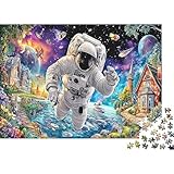 Astronauta 1000 Piezas CARTÓN Reciclado para Adultos Duradero Perro Astronauta en el Espacio Puzzle para Decoración de Pared y Regalos Idea de Regalo 38x26cm/1000pcs