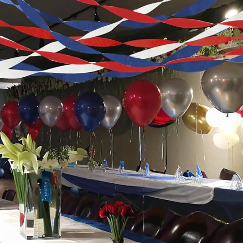 Image of PheiLa Crepe Paper Streamers 6 Rolls 492ft, Crepe Paper 4th of July Decorations Red White Navy Blue Patriotic Party Supplies for DIY Gift Wrapping Birthday Holiday Party Decor, 1.77 Inch x 82 Ft /Roll