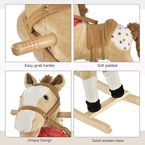 Qaba Kids Plush Ride-On Rocking Horse Toy Cowboy Rocker With Fun Realistic Sounds For Child 3-6 Years Old, Beige #TOP5